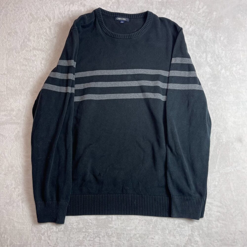 Cherokee Men's Black Striped Crew Neck Sweater Size XXL Casual Knit